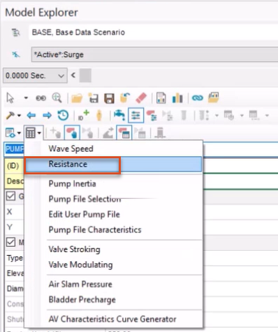 The Model Explorer toolbar, with the Auxiliary Calculator drop-down expanded and Resistance selected.