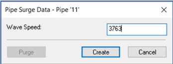 In the Pipe Surge Data dialog box, an example Wave Speed is entered.