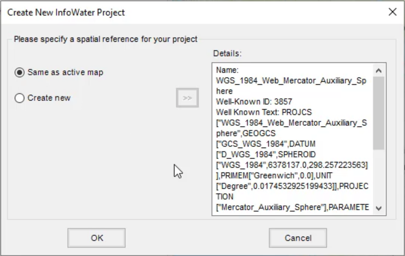 The Create New InfoWater Project dialog box