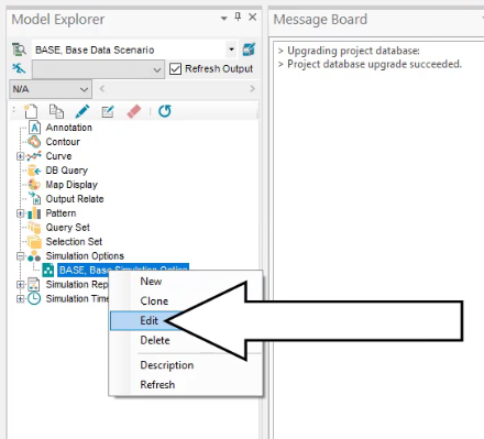 The Simulation Options shortcut menu accessed from the Model Explorer