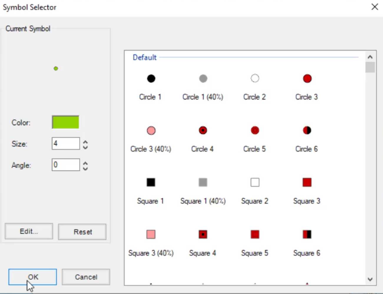 The Symbol Selector dialog box