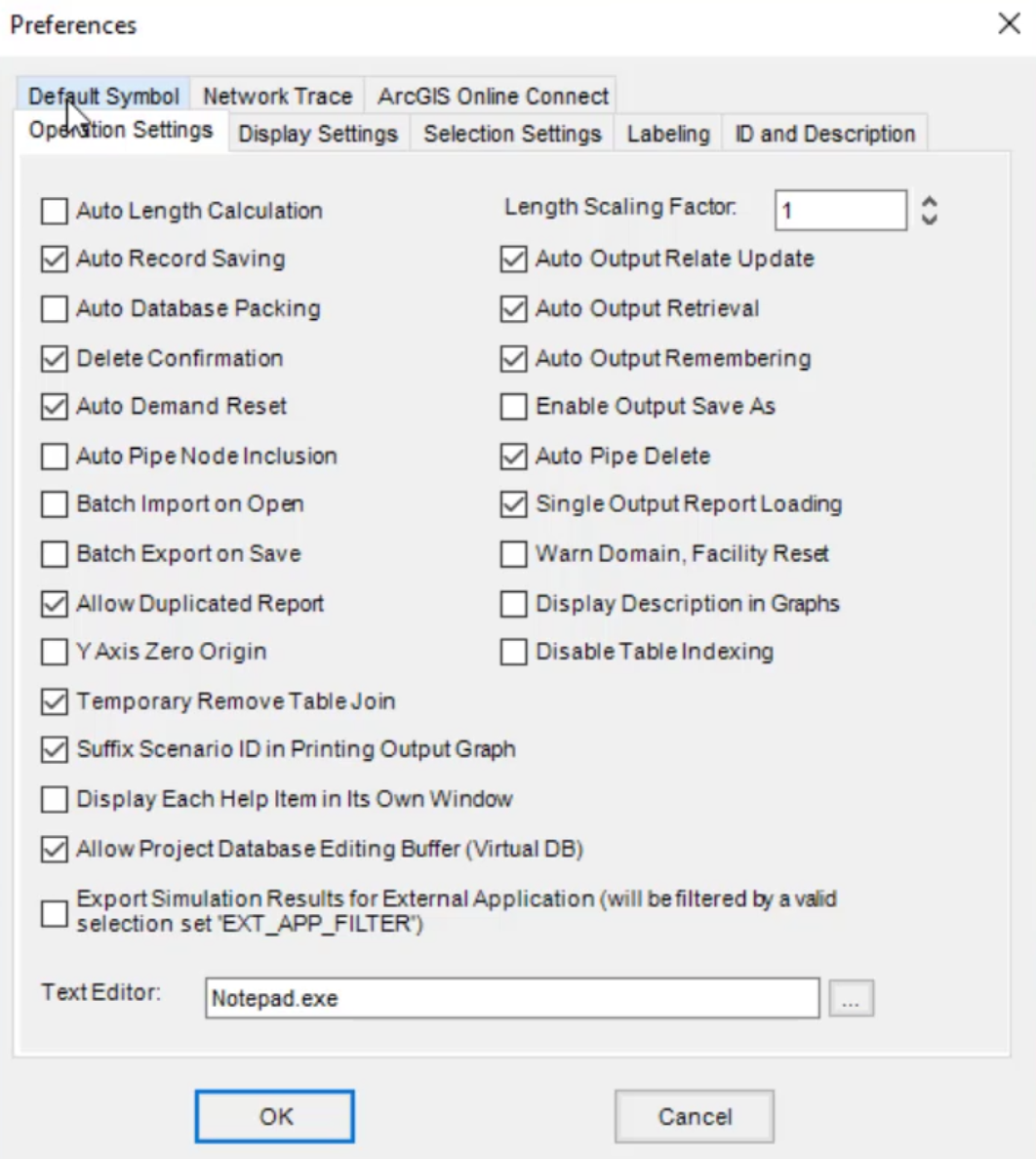 Settings in the Preferences dialog box, Operation Settings tab