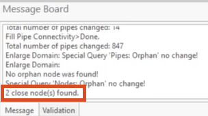 The Message Board showing the results of the Locate Nodes in Close Proximity operation, that 2 close nodes were found