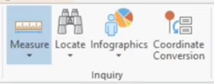 The ARCGIS Pro ribbon, Map tab, Inquiry panel, with the Measure tool highlighted