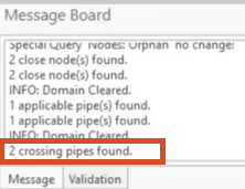 The Message Board reporting the results of the Locate Crossing Pipes operation