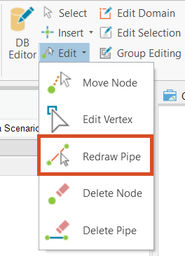 The Edit panel with Edit > Redraw Pipe highlighted