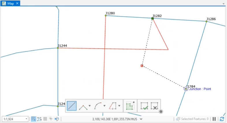 The Network map showing the vertices of the redrawn pipe