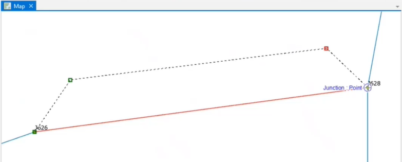 The network map displaying the redrawn parallel pipe with two false vertices