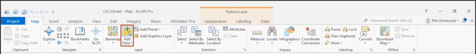 The Map tab, Layer panel, with the Add Data tool highlighted