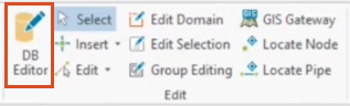 The InfoWater Pro ribbon, Edit panel, with the DB Editor highlighted