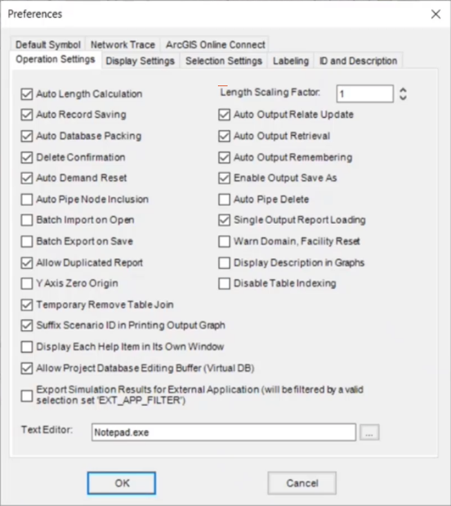 Screenshot of the Preferences dialog box, Operation Settings tab, with the desired settings enabled