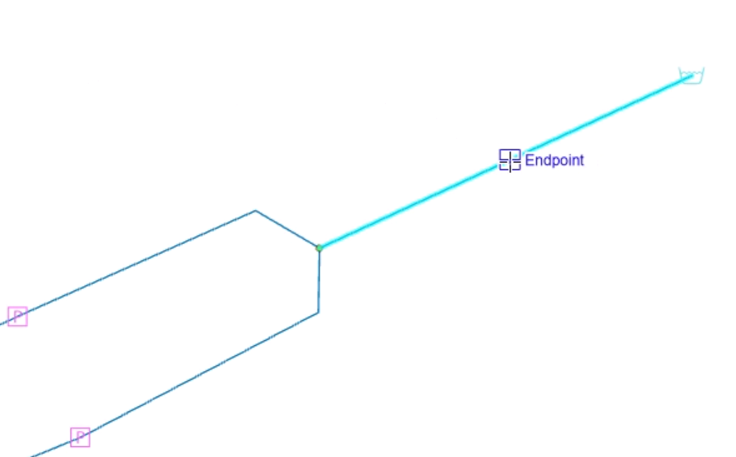In a zoomed-in area of the pipe model, the pipe to be redrawn selected and highlighted.