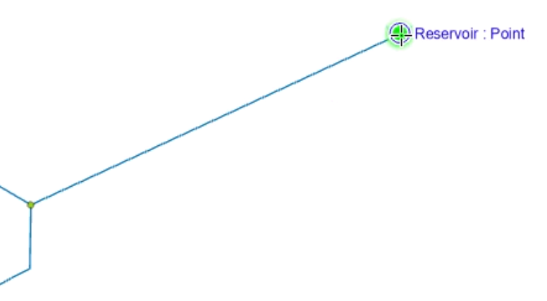 At one end of the selected pipe, the Reservoir node being clicked to start the pipe.