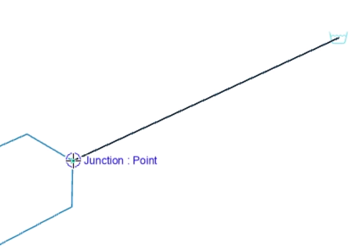 At the end of the selected pipe, the Junction node being double-clicked.