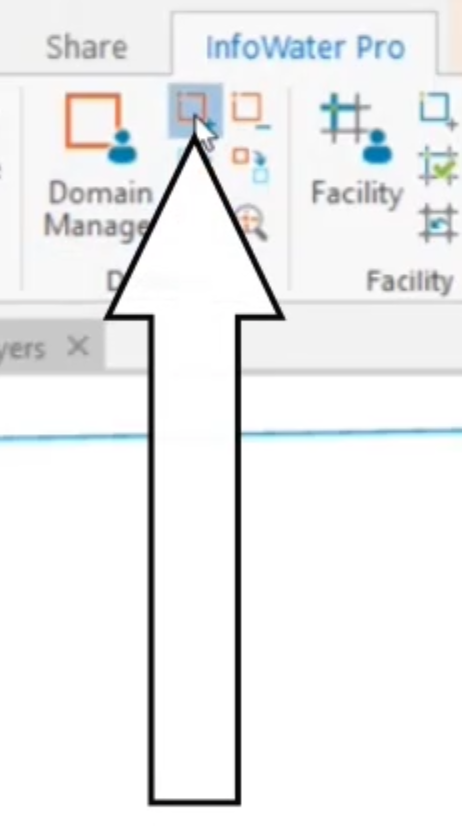 The InfoWater Pro ribbon, Domain panel, with Enlarge Domain selected