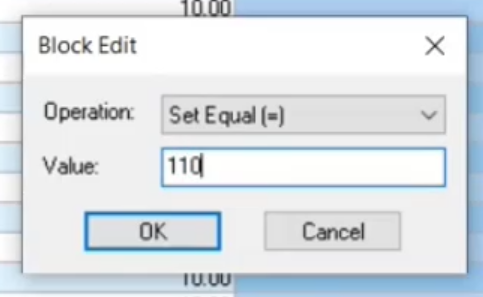 The Block Edit dialog box with the values entered