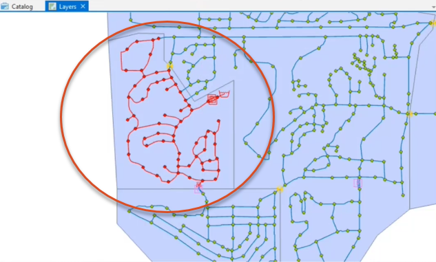 The map showing all Zone 1 objects highlighted as being part of that zone