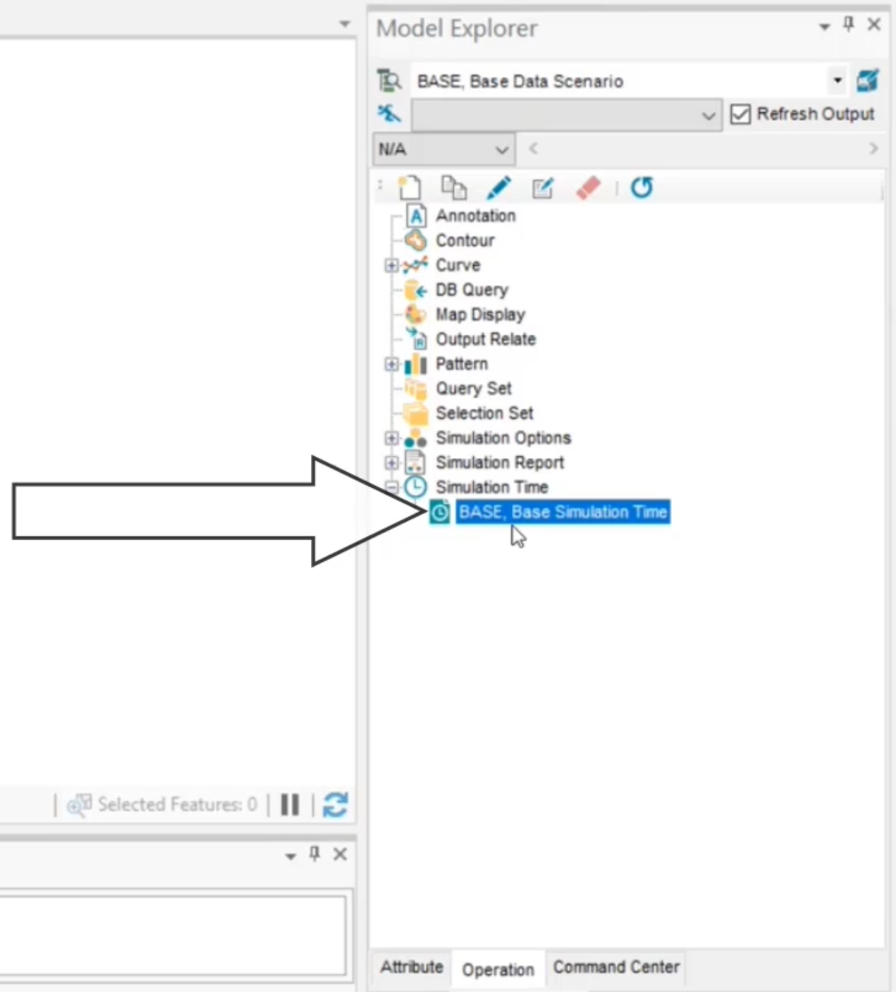 Selecting the Base simulation from the Operation tab of the Model Explorer