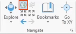 The ArcGIS Pro ribbon, Map tab, Navigate panel, with Full Extent highlighted