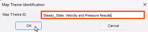 The Map Theme Identification popup with a name entered into the Map Theme ID text box, which is highlighted in red, and with OK being selected.