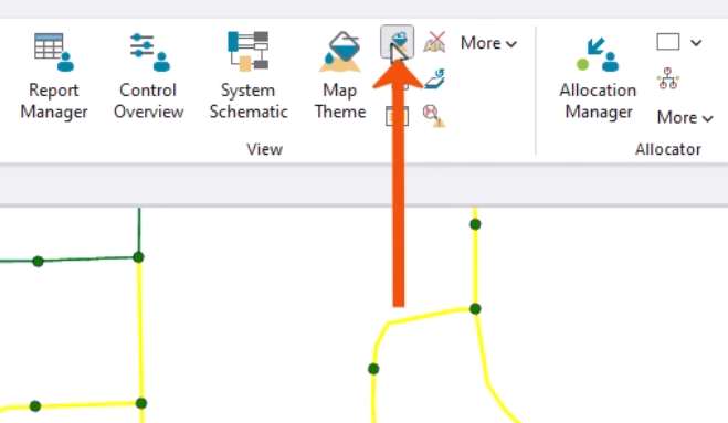 In the View panel of the ribbon, Reset Map Theme being selected and called out with a red arrow.