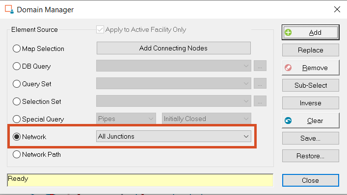 The Domain Manager, with the Network settings selected and highlighted