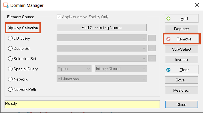 The Domain Manager, with the Map Selection settings highlighted