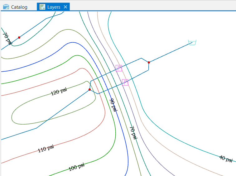 The Network map displaying the newly created contours