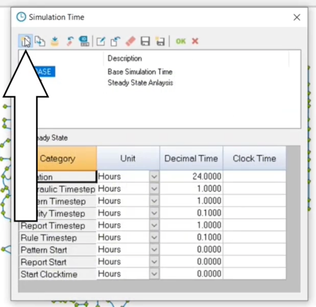 The Simulation Time dialog box, with the New command selected.