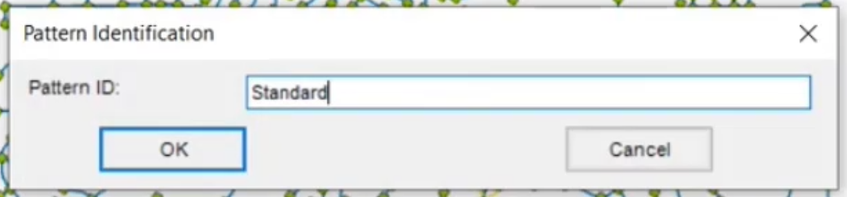 The Pattern Identification popup, with the Pattern ID name being entered