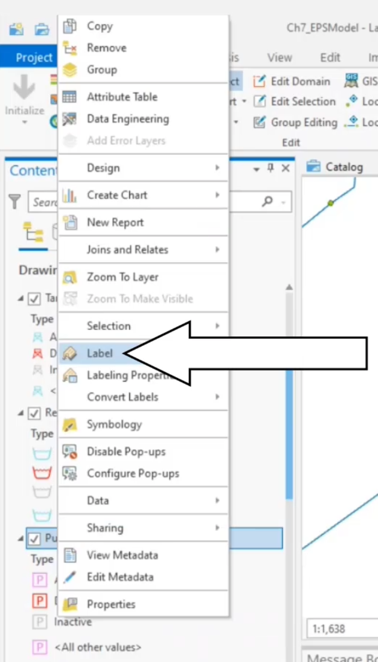 The Contents panel, Pump layer shortcut menu, with Label selected