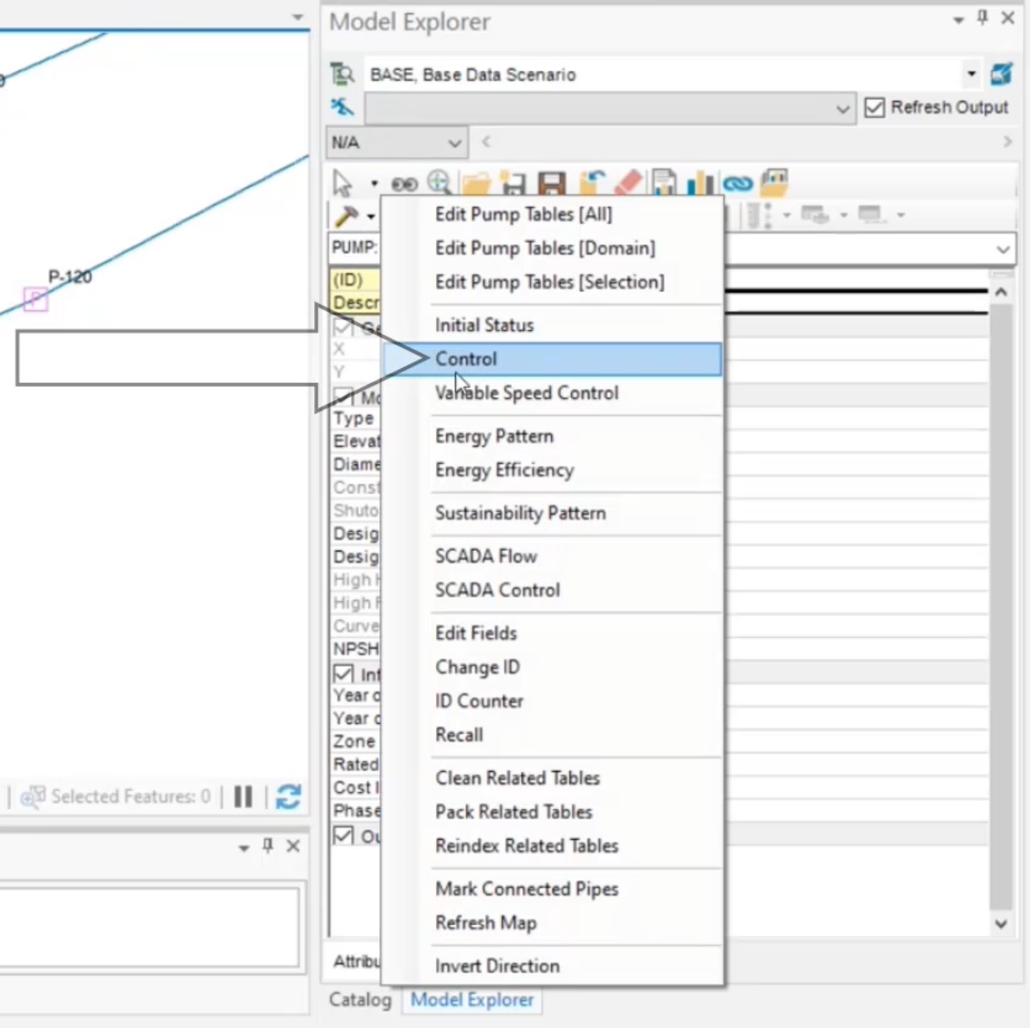 The Model Explorer, Tools menu, with Control selected