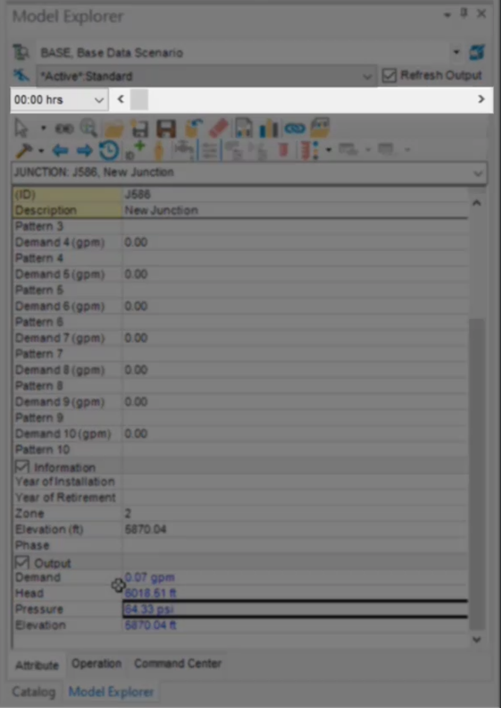 The Model Explorer, with the output time bar highlighted.