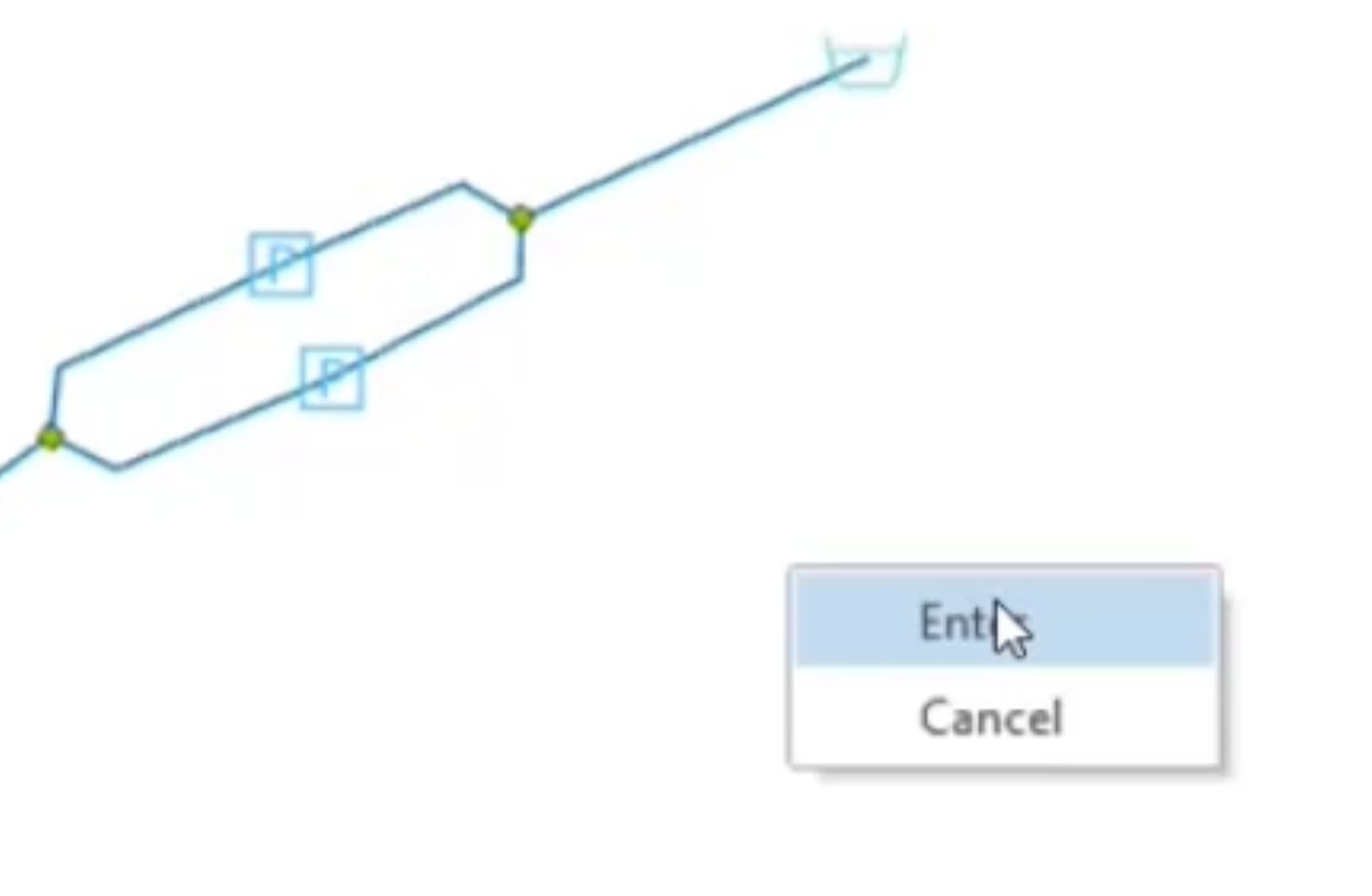 A zoomed-in view of the model with the pumps already selected, the shortcut menu activated, and Enter being selected