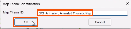 The Map Theme Identification popup with a name entered and highlighted in red, and OK being selected and highlighted in red.