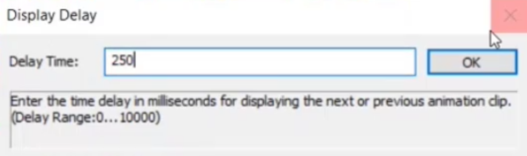 The Display Delay dialog box, with the delay time being entered