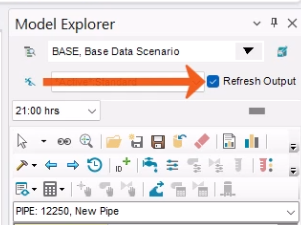 The Model Explorer, with the Refresh Output option called out with a red arrow.