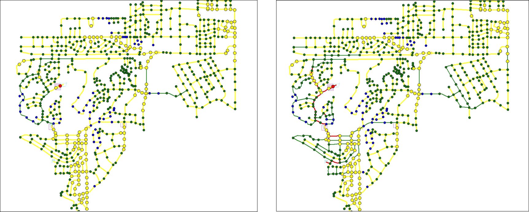 Two screenshots of the map at different points in time during the animation.