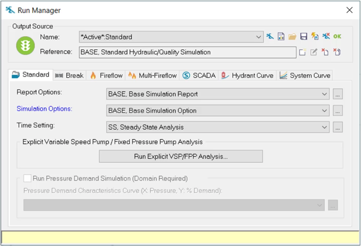 The Run Manager, with the Standard tab active