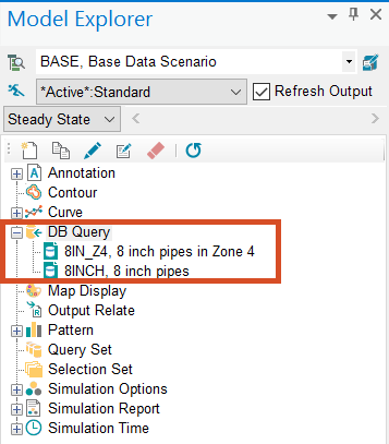 The Model Explorer, Operation tab, with the DB Query node expanded and the two newly created queries highlighted