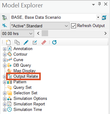 The Model Explorer, Operation tab, with Output Relate selected