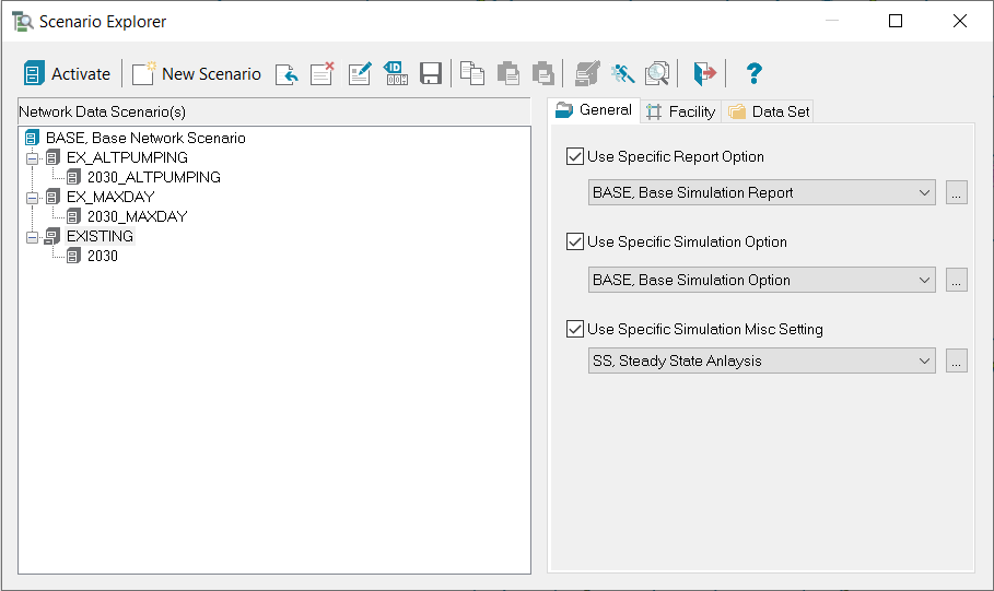 The Scenario Explorer, with the General tab open