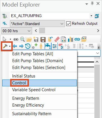 The Model Explorer, Attribute tab, with the Tools drop-down displaying Control selected