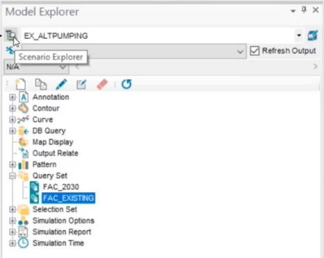 The Model Explorer, with the Scenario Explorer icon highlighted for selection