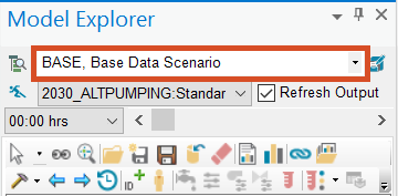 The Model Explorer, Scenario drop-down, with the BASE scenario selected