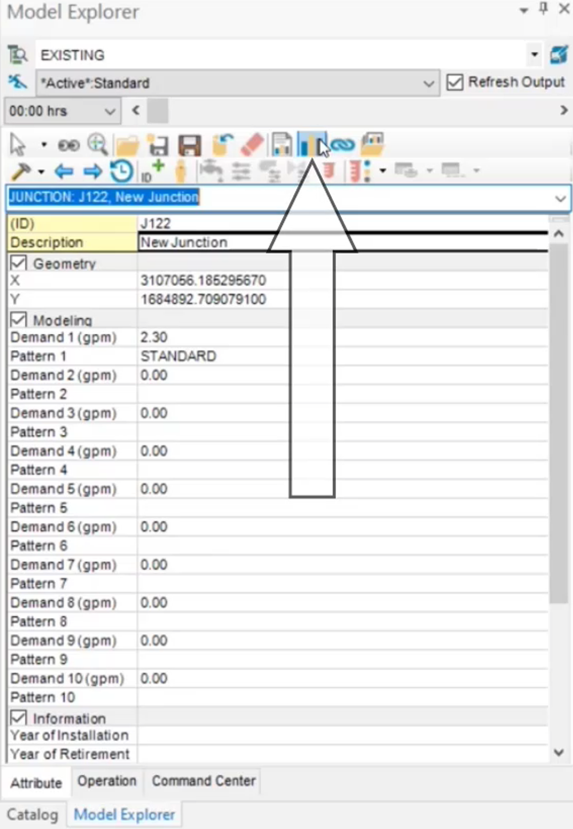 The Model Explorer with a junction selected and the Graph command called out.