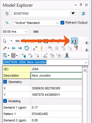 The Attribute tab of the Model Explorer, with Graph being selected and called out with a red arrow.