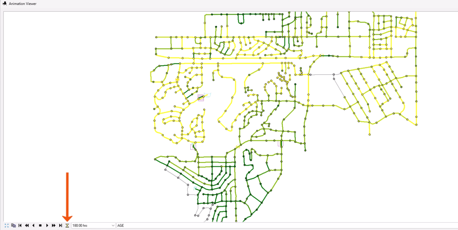 The Animation Viewer, with the Delay Setting icon called out with a red arrow.