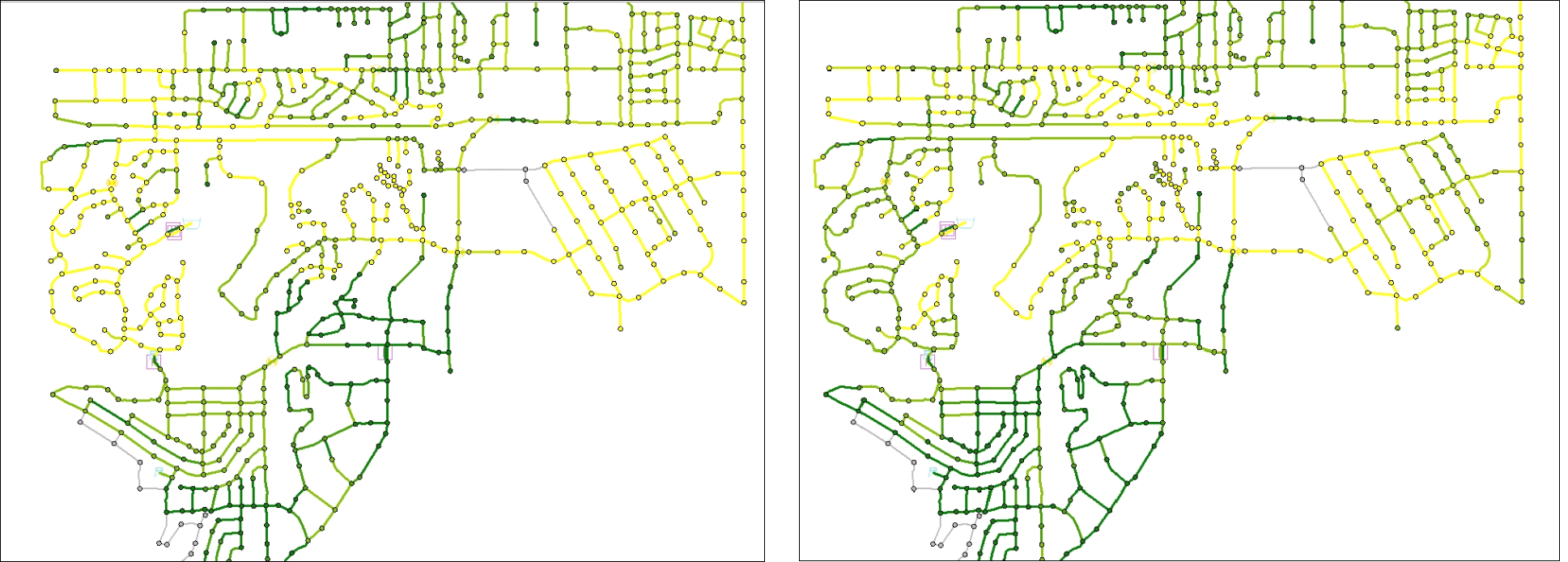 Two side-by-side screenshots of the animation at different points in time.