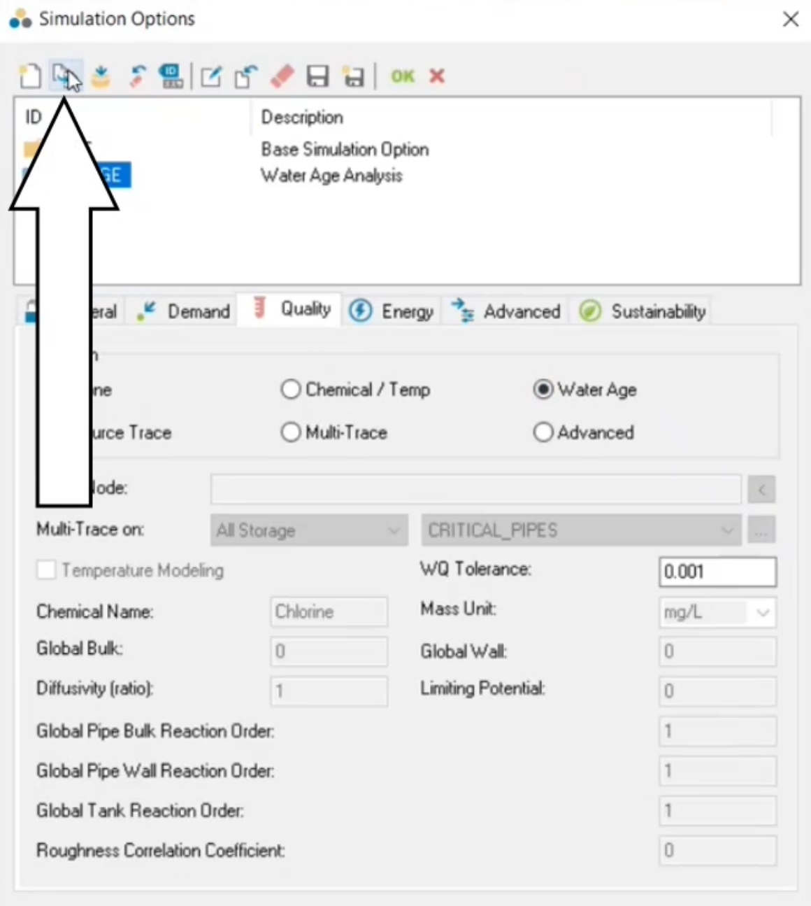 The Simulation Options dialog box, with the Clone command called out and selected.